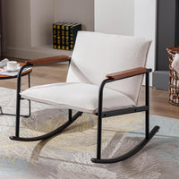 Thumbnail for LukeAlon Mid Century Linen Rocking Accent Chair, Modern Lounge Chair with Metal Base Retro Comfy Low Nursery Rocker Chair with Wooden Armrest for Living Room Bedroom, Beige