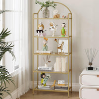 Thumbnail for Bookcase Bookshelf, Tempered Glass Bookshelves, Slim Shelving Unit for Bedroom, Bathroom, Home Office, Steel Frame, 5 Tier Gold BC21599G