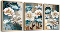 Thumbnail for SERIMINO 3 Piece Lotus Flower Canvas Wall Art for Living Room White and Indigo Blue Floral Picture Wall Decor for Dining Room Bedroom Bathroom Kitchen Print Painting for Home Decorations