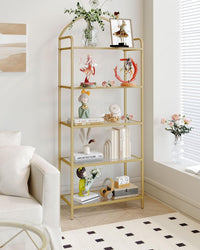 Thumbnail for Bookcase Bookshelf, Tempered Glass Bookshelves, Slim Shelving Unit for Bedroom, Bathroom, Home Office, Steel Frame, 5 Tier Gold BC21599G