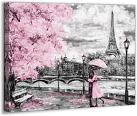 Thumbnail for Seine River Paris Tower Theme Decorative Painting Romantic Pink Cherry Blossom Tree Oil Painting Bathroom Bedroom Living Room Decoration Romantic Theme Dining Room Wall Art Decoration 12 × 15 inches