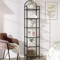 Thumbnail for Bookcase Bookshelf, Tempered Glass Bookshelves, Slim Shelving Unit for Bedroom, Bathroom, Home Office, Steel Frame, 5 Tier Gold BC21599G