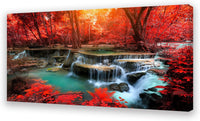 Thumbnail for Muolunna BK03975 Wall Art Decor Canvas Print Picture Red Forest Waterfalls 1 Piece Modern Landscape Tree for Living Room Bedroom Kitchen Office Home Decorations Stretched and Framed Ready to Hang
