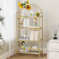Thumbnail for Bookcase Bookshelf, Tempered Glass Bookshelves, Slim Shelving Unit for Bedroom, Bathroom, Home Office, Steel Frame, 5 Tier Gold BC21599G