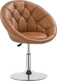 Thumbnail for Yaheetech Vanity Chair Makeup Chair Swivel Accent Chair Height Adjustable Round Back Tilt Chair with Chrome Frame for Makeup Room, Living Room, Retro Brown
