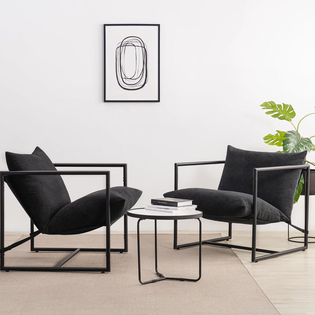ZINUS Aidan Sling Accent Chair / Metal Framed Armchair with Shredded Foam Cushioning, Oatmeal