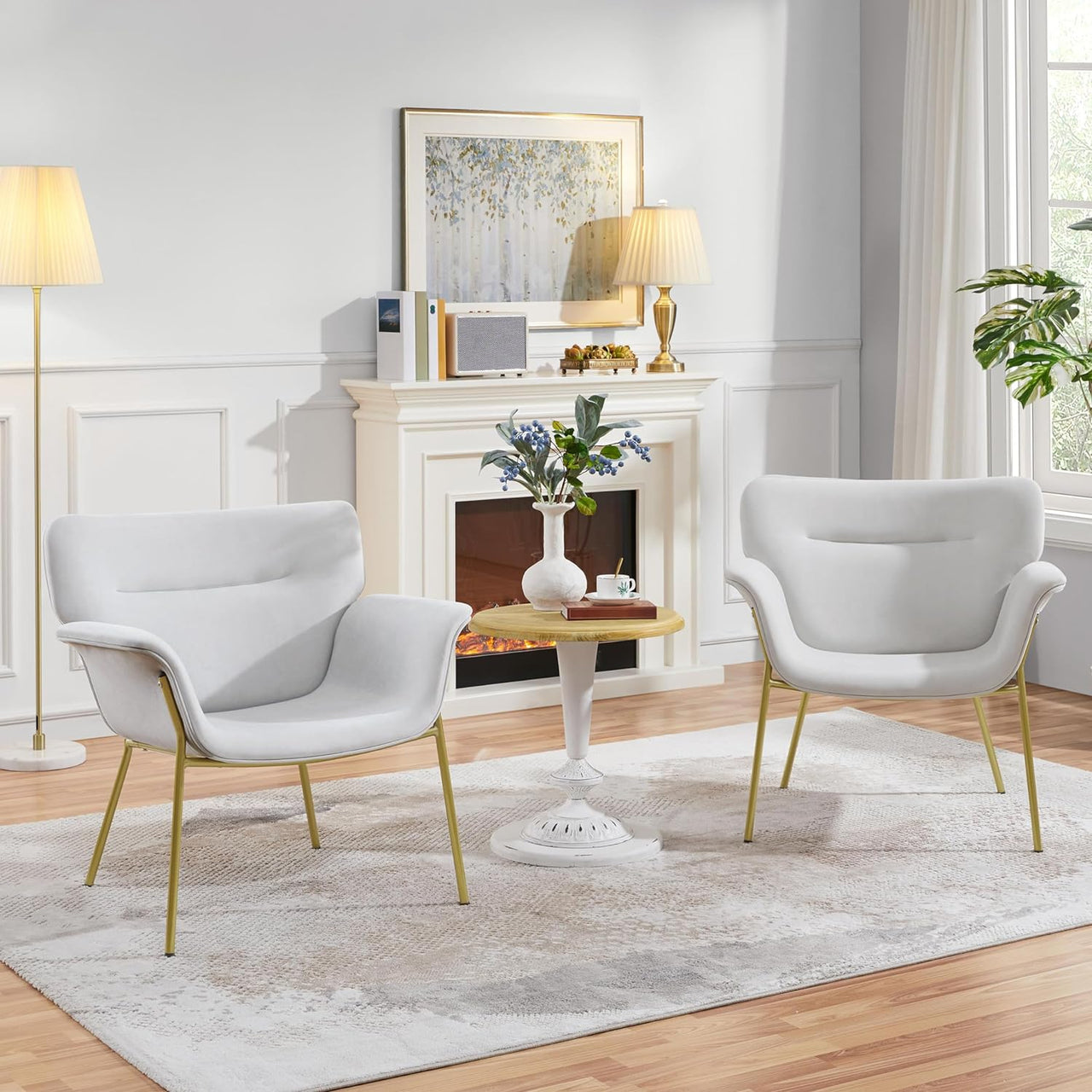 Yaheetech Accent Chair Modern Living Room Chair Velvet Fabric Vanity Chair with Golden Legs Upholstered Armchair for Bedroom/Dressing Room Gray, 2 PCS