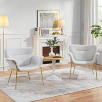 Thumbnail for Yaheetech Accent Chair Modern Living Room Chair Velvet Fabric Vanity Chair with Golden Legs Upholstered Armchair for Bedroom/Dressing Room Gray, 2 PCS