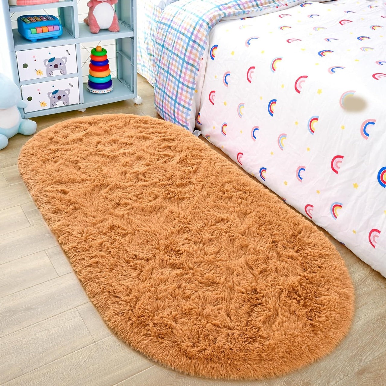 Noahas Ultra Soft Fluffy Bedroom Rugs,Shaggy Grey Area Rugs for Bedroom,Oval Throw Rugs, Kids Room Small Carpet,Living Room Runner Rug Non Slip Modern Home Decor 2.6' X 5.3'
