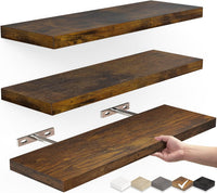 Thumbnail for BAYKA Floating Shelves, Wall Mounted Rustic Wood Shelves for Bathroom, Bedroom, Living Room, Kitchen, Small Hanging Shelf for Books/Storage/Room Decor with 22lbs Capacity (Black, Set of 3, 16in)