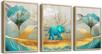 Thumbnail for SERIMINO 3 Piece Lotus Flower Canvas Wall Art for Living Room White and Indigo Blue Floral Picture Wall Decor for Dining Room Bedroom Bathroom Kitchen Print Painting for Home Decorations