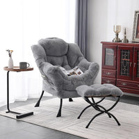 Thumbnail for Welnow Lazy Chair with Ottoman, Modern Lounge Accent Chair with Armrests and a Side Pocket, Leisure Sofa Chair Set, Reading Chair with Footrest for Small Space, Corner Chair, Plush Grey