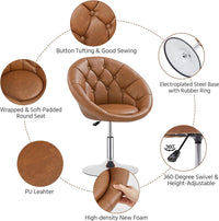 Thumbnail for Yaheetech Vanity Chair Makeup Chair Swivel Accent Chair Height Adjustable Round Back Tilt Chair with Chrome Frame for Makeup Room, Living Room, Retro Brown
