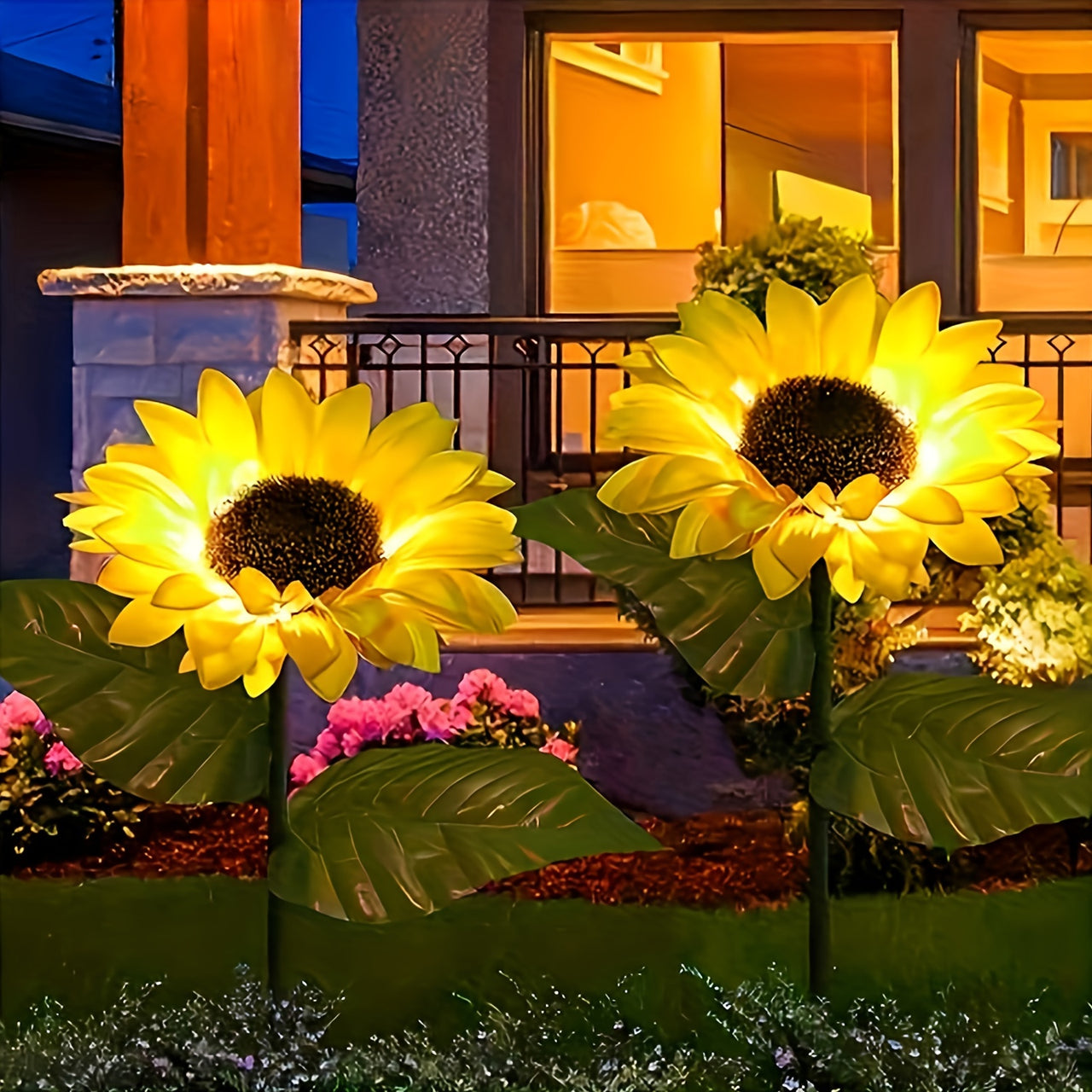 2 Packs Solar Powered Sunflower LED Garden Lights - Vibrant Yellow Flower Decorations with 3 LED Lights, Waterproof, Durable ABS Material, Perfect for Patio, Lawn, Yard, Pathway, and Garden Decor on Independence Day, Labor Day, Mothers Day, Thanksgiving D