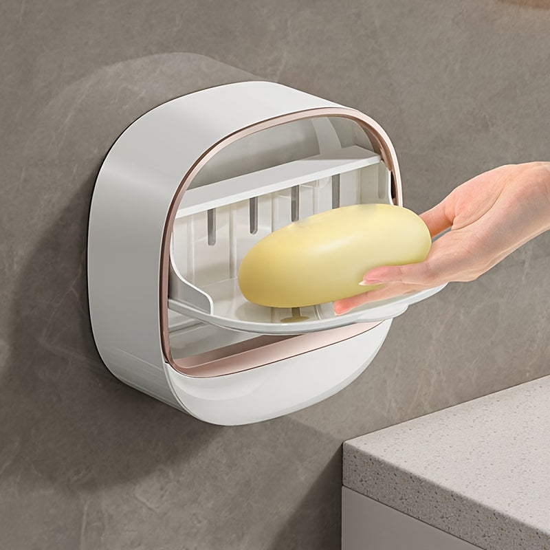 1pcs Premium Wall Mounted Soap Dispenser with Lid - Hassle-Free No Drilling Drain Rack, Space-Saving Storage for Modern Bathrooms - Durable, Waterproof Accessories