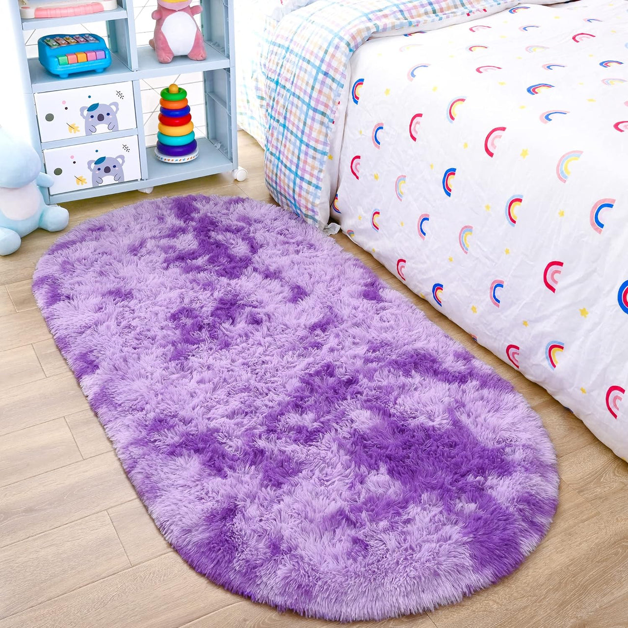 Noahas Ultra Soft Fluffy Bedroom Rugs,Shaggy Grey Area Rugs for Bedroom,Oval Throw Rugs, Kids Room Small Carpet,Living Room Runner Rug Non Slip Modern Home Decor 2.6' X 5.3'