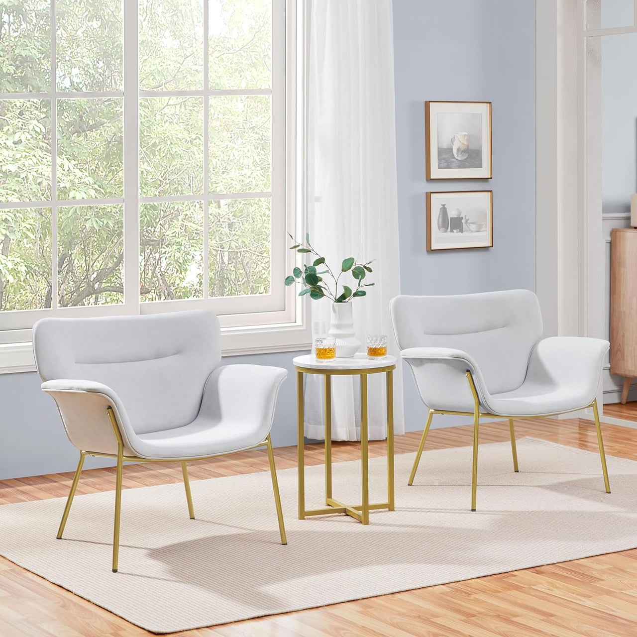 Yaheetech Accent Chair Modern Living Room Chair Velvet Fabric Vanity Chair with Golden Legs Upholstered Armchair for Bedroom/Dressing Room Gray, 2 PCS