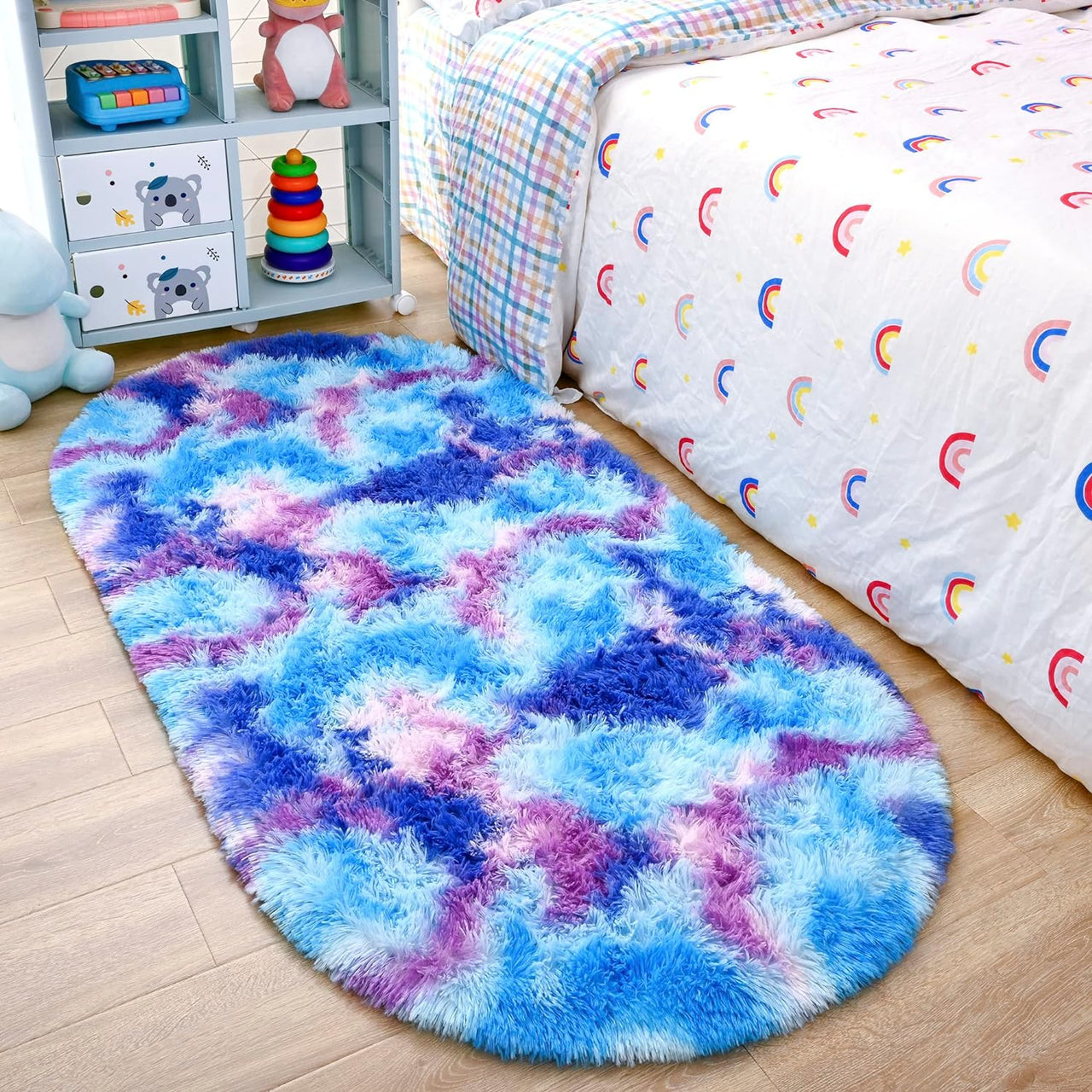 Noahas Ultra Soft Fluffy Bedroom Rugs,Shaggy Grey Area Rugs for Bedroom,Oval Throw Rugs, Kids Room Small Carpet,Living Room Runner Rug Non Slip Modern Home Decor 2.6' X 5.3'