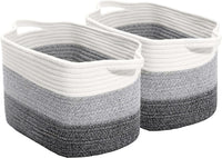 Thumbnail for 2 Pack Storage Basket for Organizing, 15''X10''X9'' Rope Basket with Handles, Toy Basket, Gift Baskets Empty, Blanket Basket for Living Room, Bedroom, 3 Tone Grey.