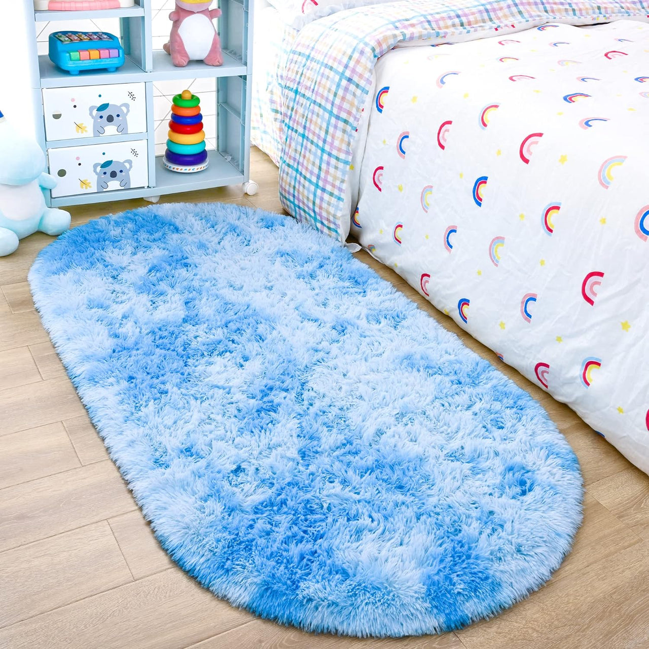 Noahas Ultra Soft Fluffy Bedroom Rugs,Shaggy Grey Area Rugs for Bedroom,Oval Throw Rugs, Kids Room Small Carpet,Living Room Runner Rug Non Slip Modern Home Decor 2.6' X 5.3'