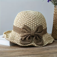 Thumbnail for Chic Womens Wide Brim Sun Hat - UV Protection Beach Straw with Fashionable Large Bow - Perfect for Vacation, Outdoor Leisure and Stylish Summer Wear