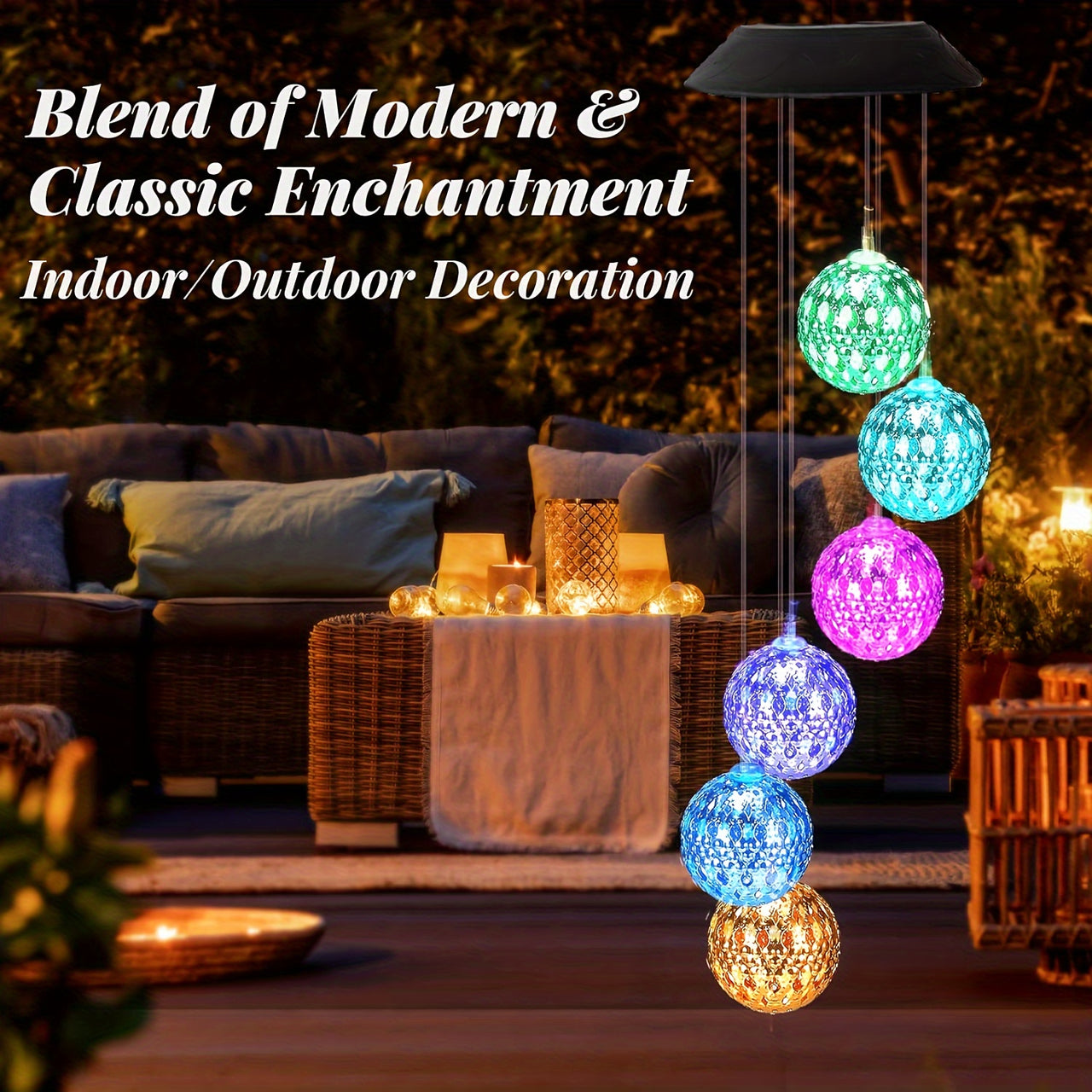 1PC Enchanting Solar Ball Wind Chime - Weather-Resistant Illumination - Perfect for Outdoor Gardens, Patios, and Porches, Effortless Ambience Creation