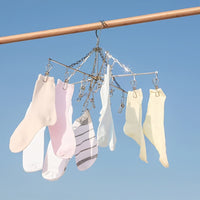Thumbnail for 1pc Stainless Steel Sock Drying Rack With Multi-Clip, Swivel Hook Wind-Proof Clothes Hanger, Clothes Drying Rack For Sock, Bras, Underwear
