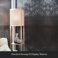 Thumbnail for Brightech Maxwell - Modern Shelf Floor Lamp with Lamp Shade and LED Bulb - Corner Display Floor Lamps with Shelves for Living Room, Bedroom and Office - Natural Wood