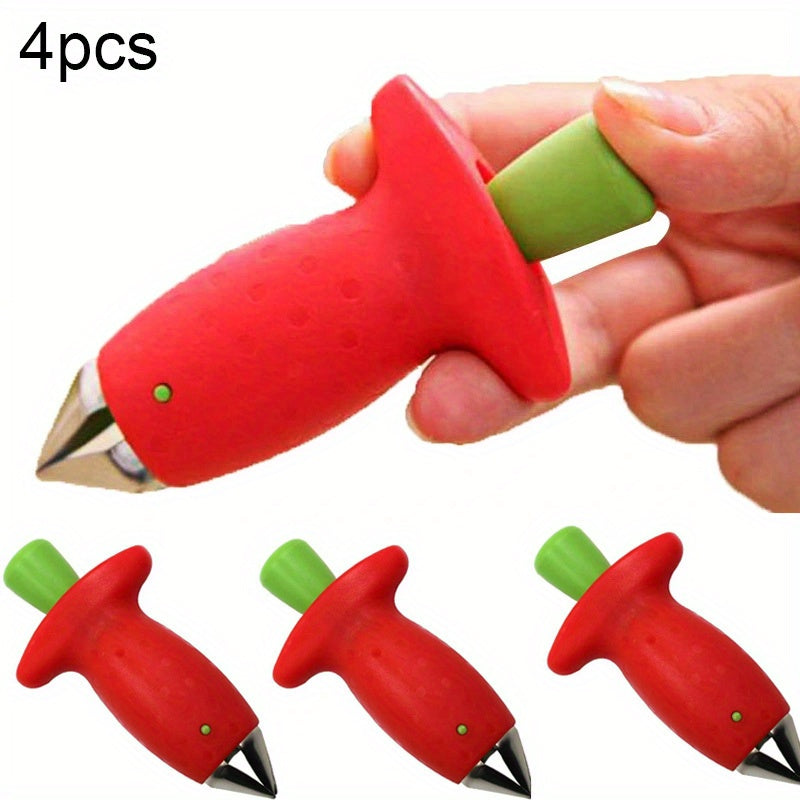 4-Piece Stainless Steel Strawberry Huller Set - Easy, Ergonomic Stem Remover Tool for Kitchen Efficiency & Culinary Excellence