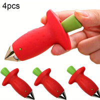 Thumbnail for 4-Piece Stainless Steel Strawberry Huller Set - Easy, Ergonomic Stem Remover Tool for Kitchen Efficiency & Culinary Excellence