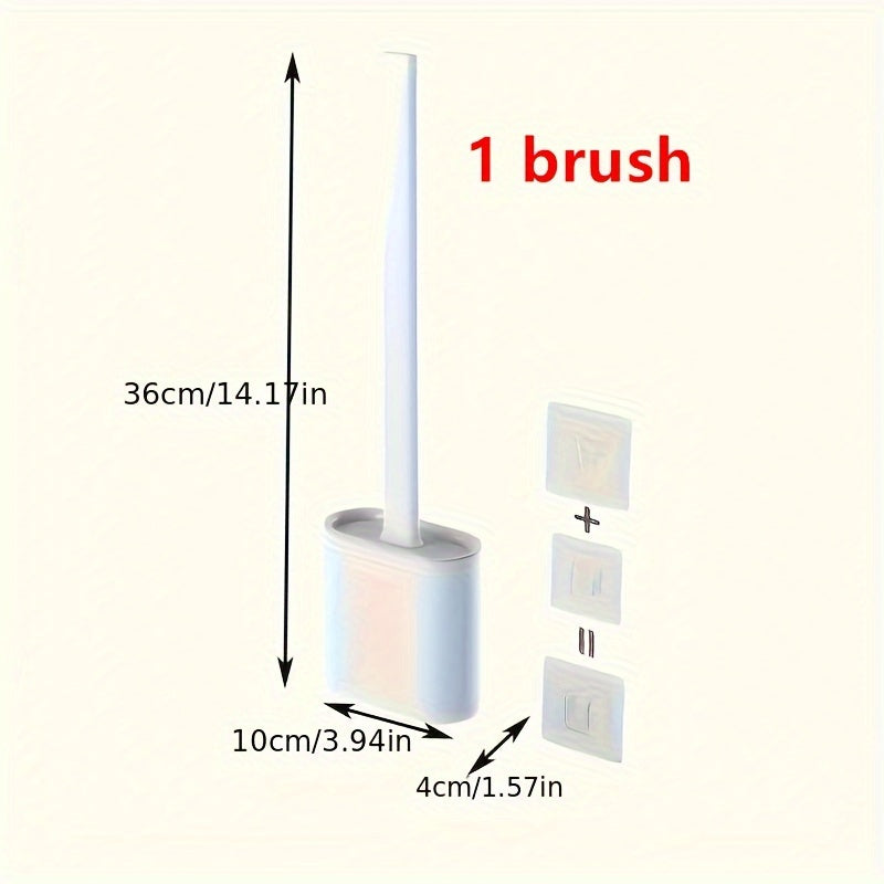 1 Set of 2 Efficient Silicone Toilet Brushes with Wall Mount & 1 Easy-Clean Toilet Seat – Long-Handled, Soft Brush Heads for Multi-Functional Household Cleaning