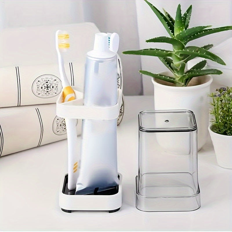 1pc Modern Toothbrush Holder Set with Gargle Cup - Wall-Mounted Couple Storage Organizer, Space-Saving Design, Ideal for Bathroom Organization & Decor