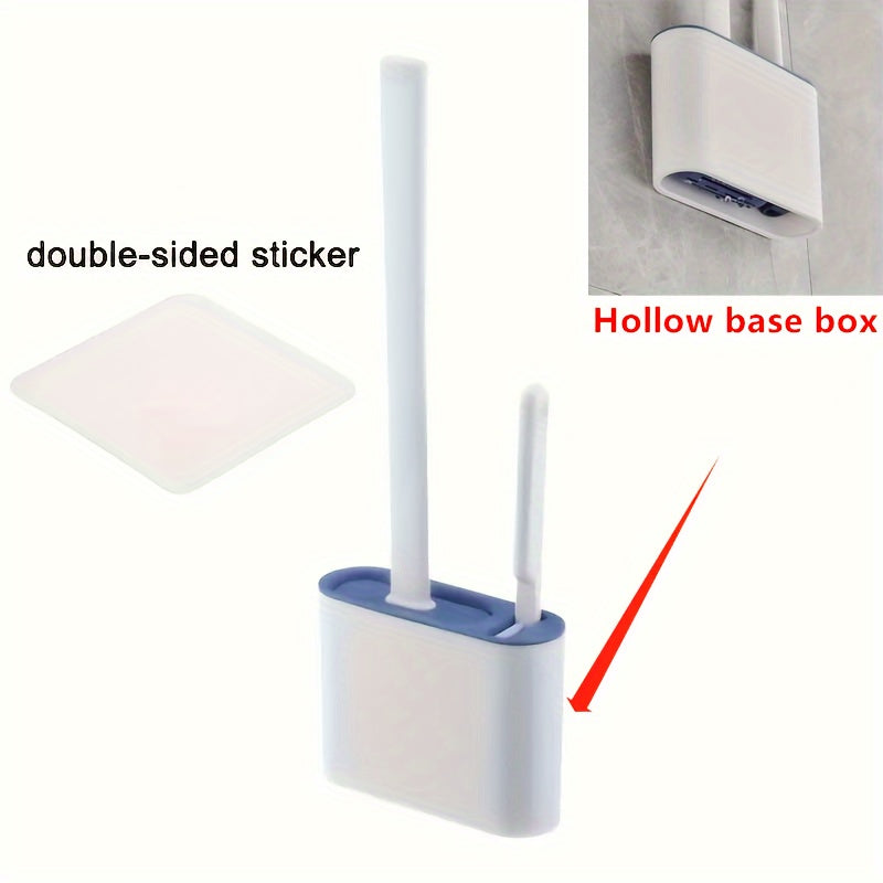 1 Set of 2 Efficient Silicone Toilet Brushes with Wall Mount & 1 Easy-Clean Toilet Seat – Long-Handled, Soft Brush Heads for Multi-Functional Household Cleaning