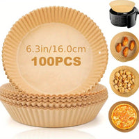 Thumbnail for 50/100 Pack - BPA-Free Silicone Oil-Absorbent Air Fryer Paper Liners - Non-Stick, Round, Disposable & Mess-Free - Perfect for Healthy Cooking, Baking & Frying - Microwave, Toaster & Countertop Oven Safe