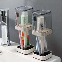 Thumbnail for 1pc Modern Toothbrush Holder Set with Gargle Cup - Wall-Mounted Couple Storage Organizer, Space-Saving Design, Ideal for Bathroom Organization & Decor