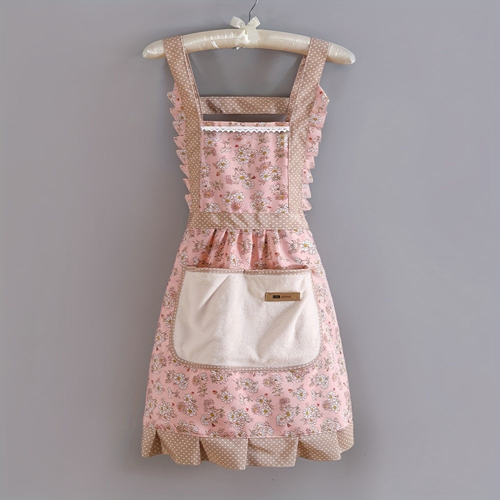 1pc, Cute Strap Canvas Apron, Breathable Floral Apron With Hood, Waterproof And Oil-resistant Breathable Workwear Waist Apron, Restaurant Waiter Work Clothes, Stain Resistant Restaurant Chef Apron Overalls, Kitchen Supplies