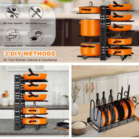 Thumbnail for 8-Tier Heavy Duty Pot Rack Organizer - Effortless Kitchen Storage Solution - Durable Metal, Rust-resistant, Space-saving Cabinet Holder for Pots, Pans and lids - Keep Your Kitchen Neat and Tidy