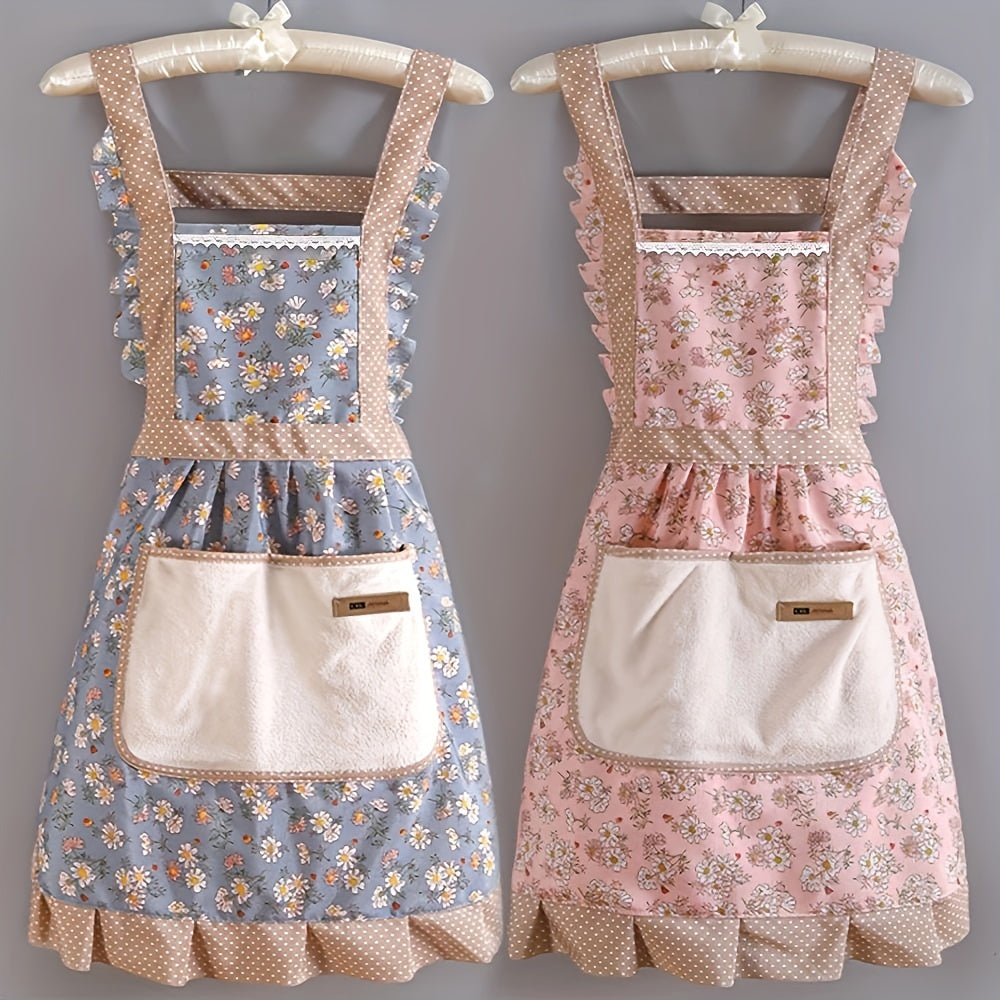 1pc, Cute Strap Canvas Apron, Breathable Floral Apron With Hood, Waterproof And Oil-resistant Breathable Workwear Waist Apron, Restaurant Waiter Work Clothes, Stain Resistant Restaurant Chef Apron Overalls, Kitchen Supplies