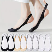 Thumbnail for 5 Pairs | Womens Ultra-Invisible Boat Socks - Cushioned High Heel Support, Anti-Slip Silicone Grip, Stay-Up Short Tube - Luxuriously Soft & Breathable for Spring/Summer