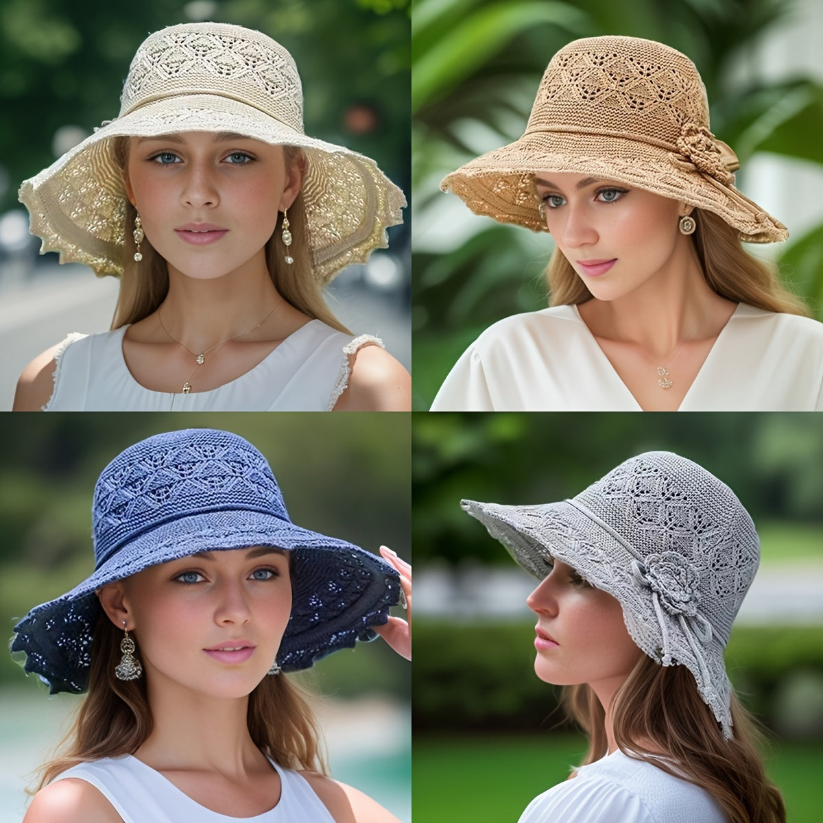 Washable Breathable Foldable Hat, Women's Fashion Hollow Sun Hat Large Brimmed Beach Hat