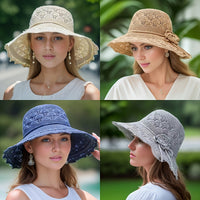 Thumbnail for Washable Breathable Foldable Hat, Women's Fashion Hollow Sun Hat Large Brimmed Beach Hat