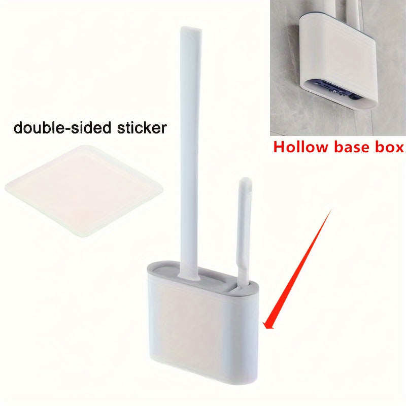 1 Set of 2 Efficient Silicone Toilet Brushes with Wall Mount & 1 Easy-Clean Toilet Seat – Long-Handled, Soft Brush Heads for Multi-Functional Household Cleaning