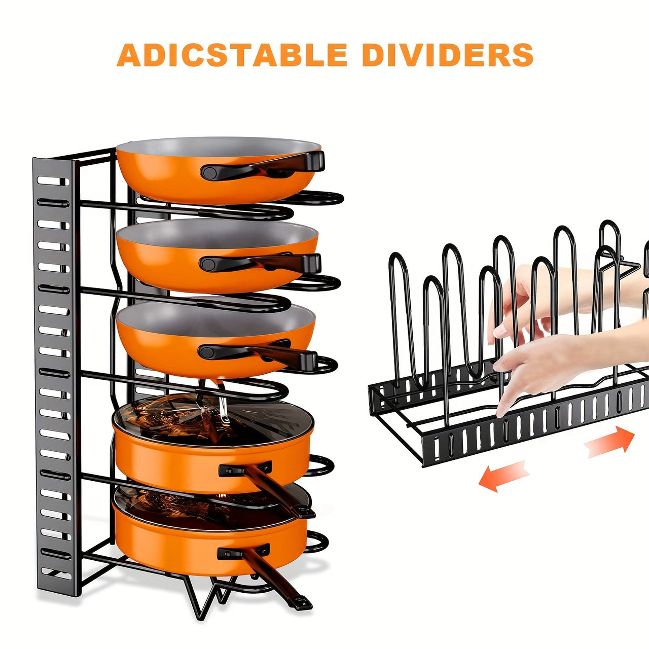 8-Tier Heavy Duty Pot Rack Organizer - Effortless Kitchen Storage Solution - Durable Metal, Rust-resistant, Space-saving Cabinet Holder for Pots, Pans and lids - Keep Your Kitchen Neat and Tidy