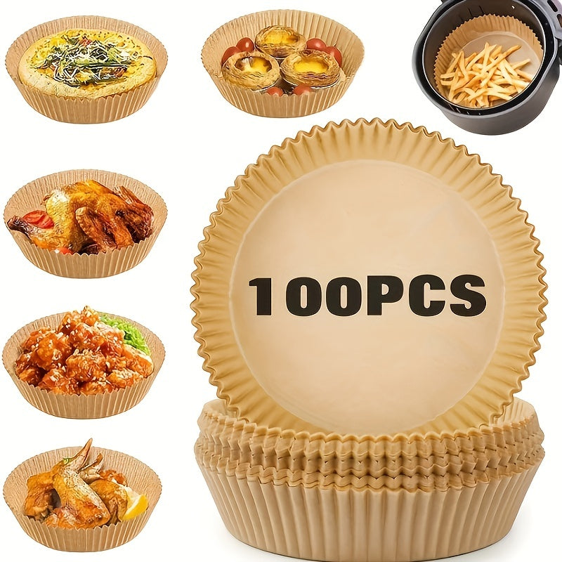 50/100 Pack - BPA-Free Silicone Oil-Absorbent Air Fryer Paper Liners - Non-Stick, Round, Disposable & Mess-Free - Perfect for Healthy Cooking, Baking & Frying - Microwave, Toaster & Countertop Oven Safe