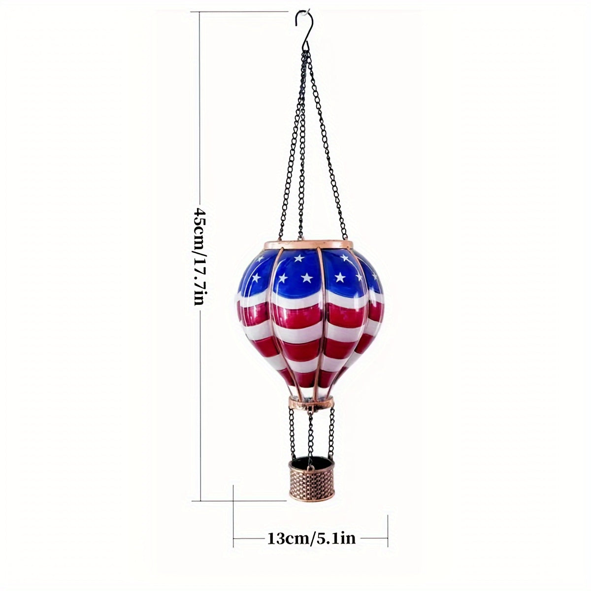 1pc Authentic Hot Air Balloon Solar Lantern with Flickering LED Flame - Waterproof Outdoor Hanging Lights for Garden, Yard, Patio - Adds Rustic Charm to Your Holiday Decor - Proudly Showcases American Flag Design