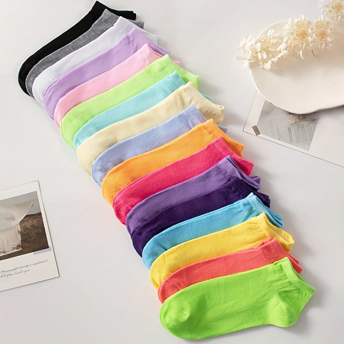 Chic & Comfortable 20-Pairs Women’s Ankle Socks: Heart & Stripe Prints, Durable Knit Fabric - Ideal Gift