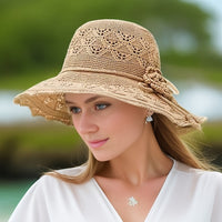 Thumbnail for Washable Breathable Foldable Hat, Women's Fashion Hollow Sun Hat Large Brimmed Beach Hat
