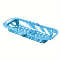 Thumbnail for 1pc Retractable Drain Rack - Kitchen Basket For Vegetables And Dishes, Plastic Dish Rack With Filter Basket - 13.5in/7.2in/2.5in - Easy To Clean And Store