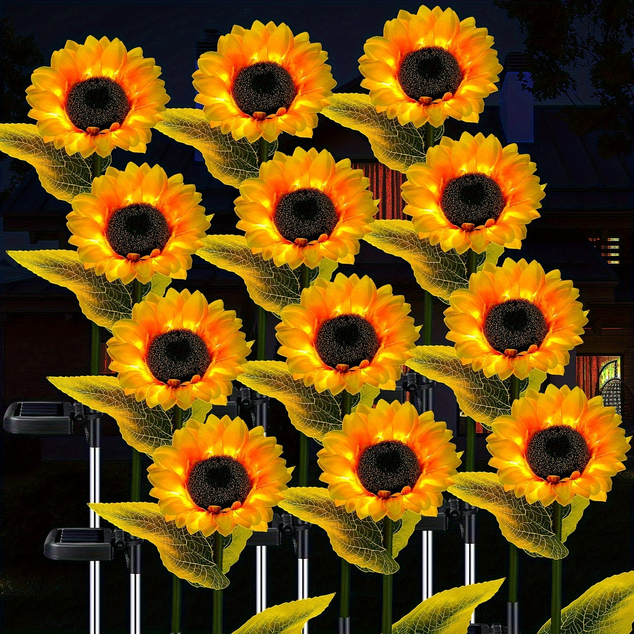 2 Packs Solar Powered Sunflower LED Garden Lights - Vibrant Yellow Flower Decorations with 3 LED Lights, Waterproof, Durable ABS Material, Perfect for Patio, Lawn, Yard, Pathway, and Garden Decor on Independence Day, Labor Day, Mothers Day, Thanksgiving D