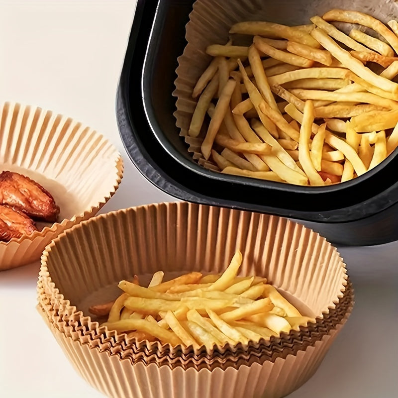 50/100 Pack - BPA-Free Silicone Oil-Absorbent Air Fryer Paper Liners - Non-Stick, Round, Disposable & Mess-Free - Perfect for Healthy Cooking, Baking & Frying - Microwave, Toaster & Countertop Oven Safe